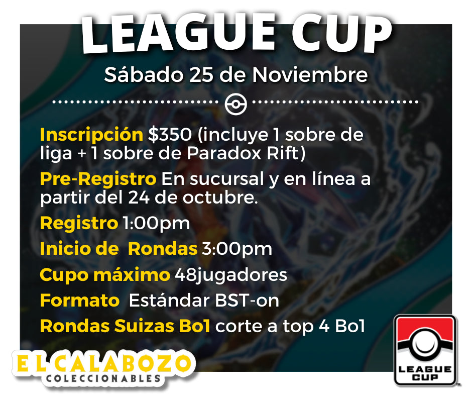 Pre-Registro League Cup 25 de noviembre El Calabozo Coleccionables